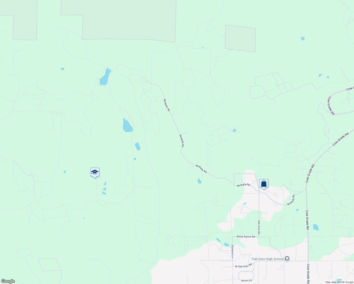 map of restaurants, bars, coffee shops, grocery stores, and more near 13155 McNally Road in Valley Center
