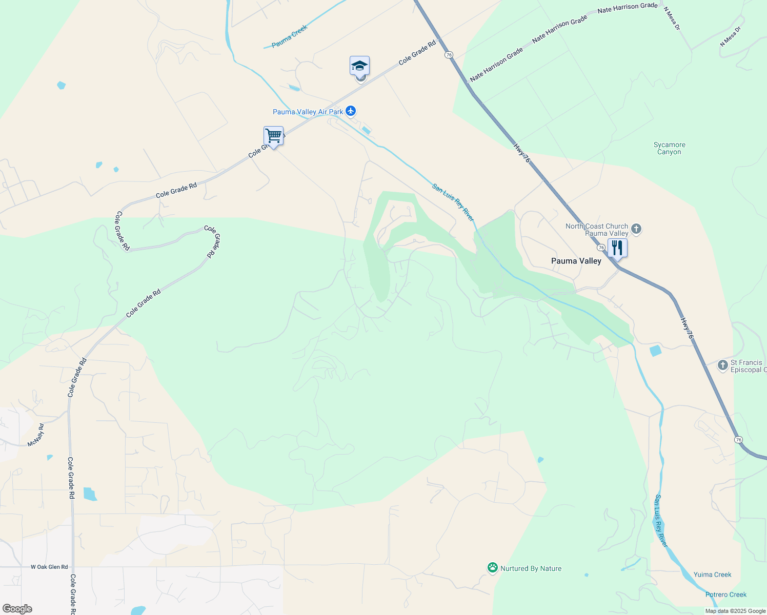 map of restaurants, bars, coffee shops, grocery stores, and more near 15362 Pauma Valley Drive in Pauma Valley