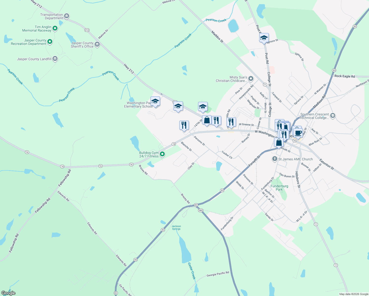 map of restaurants, bars, coffee shops, grocery stores, and more near 594 Blanche Street in Monticello