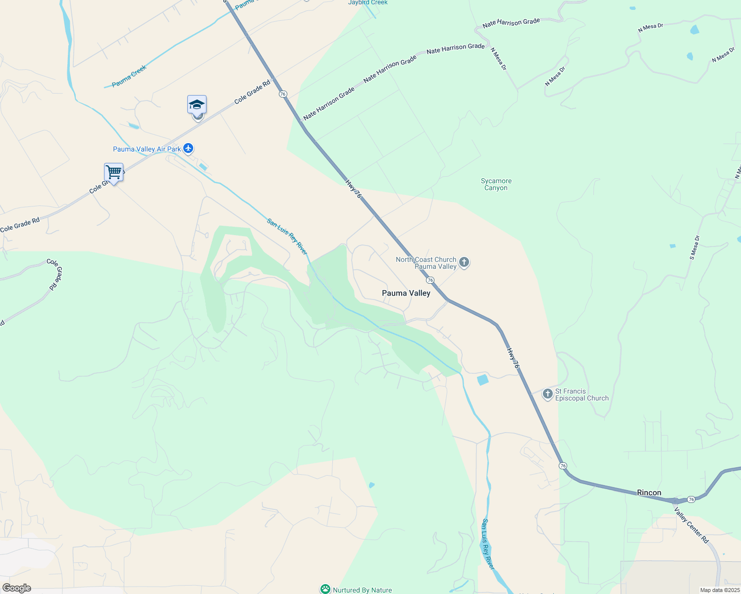 map of restaurants, bars, coffee shops, grocery stores, and more near 32575 Luiseno Circle Drive in Pauma Valley