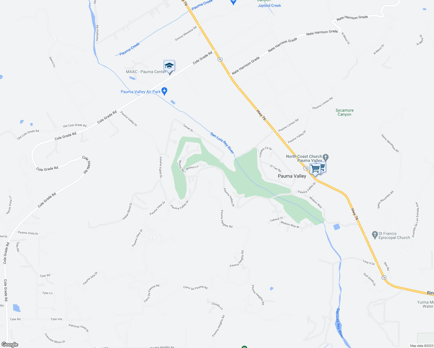 map of restaurants, bars, coffee shops, grocery stores, and more near 15637 Pauma Valley Drive in Pauma Valley