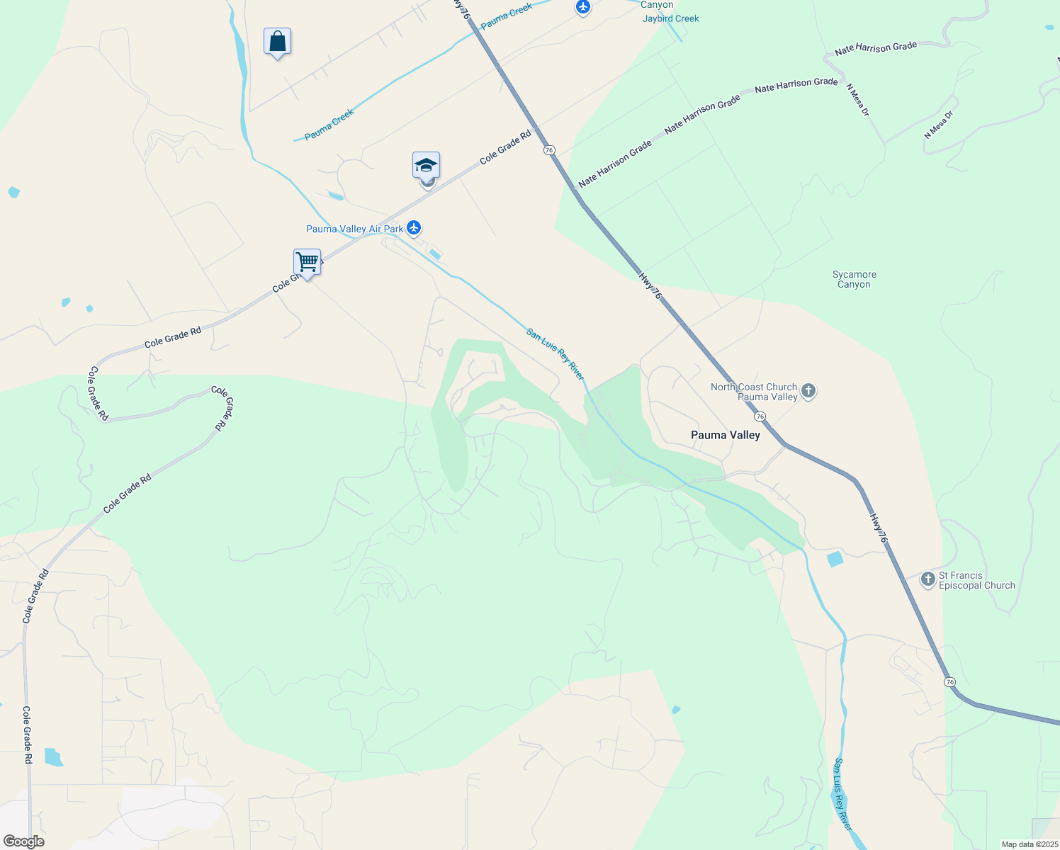 map of restaurants, bars, coffee shops, grocery stores, and more near 15615 Pauma Valley Drive in Pauma Valley