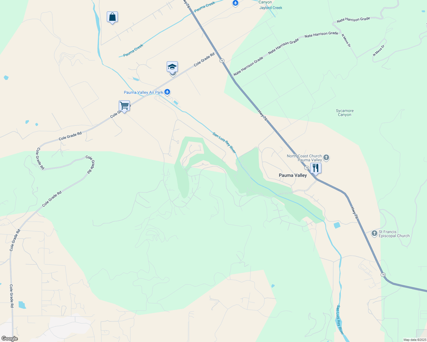 map of restaurants, bars, coffee shops, grocery stores, and more near 15615 Pauma Valley Drive in Pauma Valley