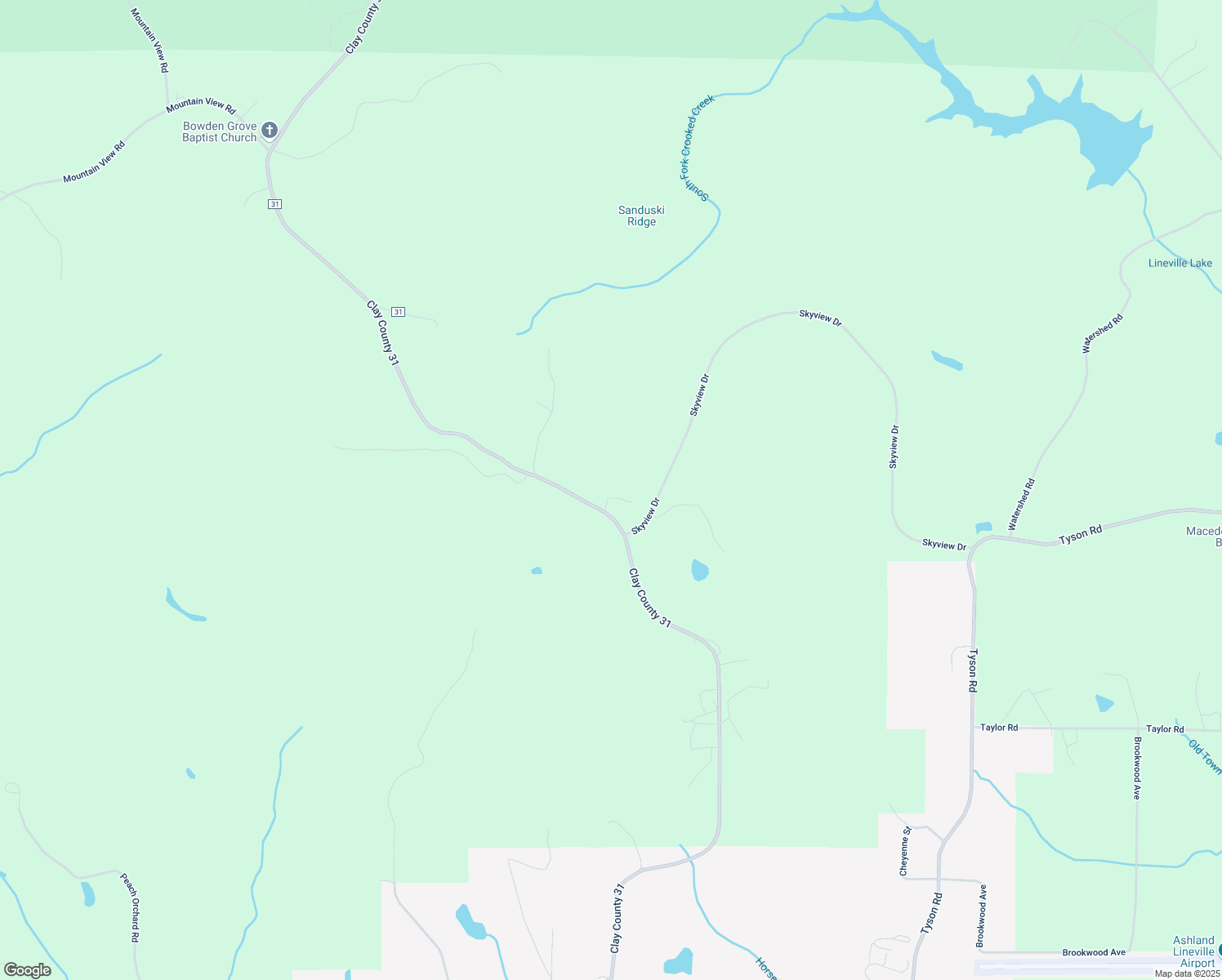 map of restaurants, bars, coffee shops, grocery stores, and more near 2366 County Road 31 North in Ashland