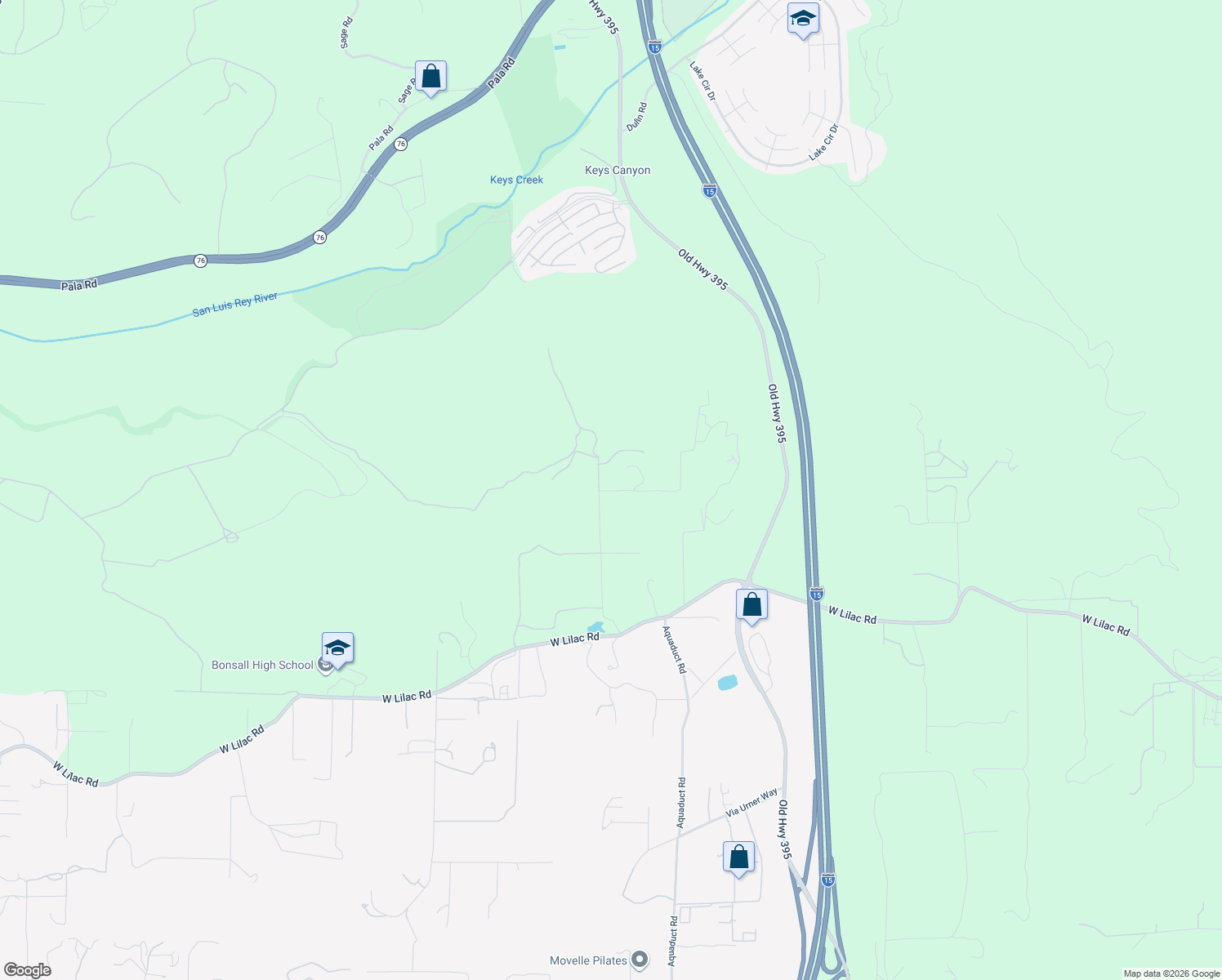 map of restaurants, bars, coffee shops, grocery stores, and more near 32528 Rock Pile Road in Bonsall