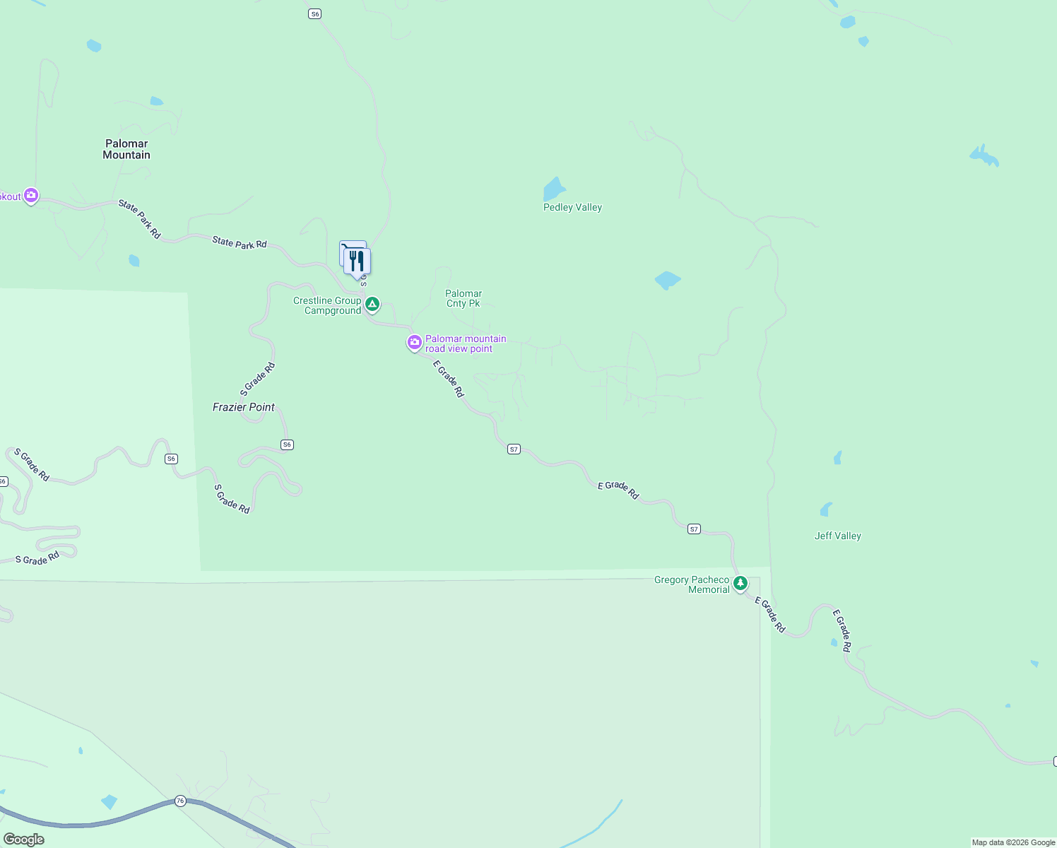 map of restaurants, bars, coffee shops, grocery stores, and more near 21943 Crestline Road in Palomar Mountain