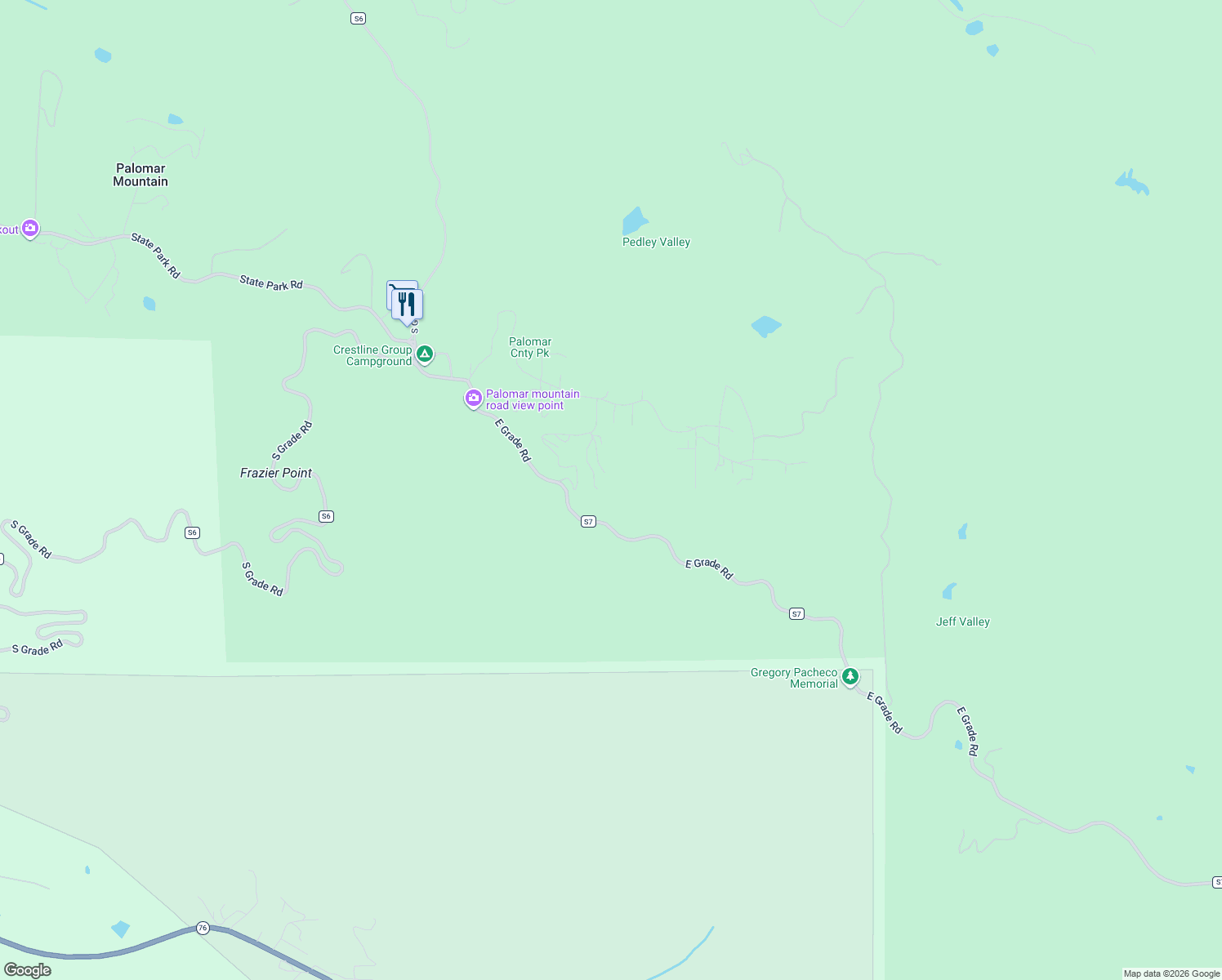 map of restaurants, bars, coffee shops, grocery stores, and more near 21943 Crestline Road in Palomar Mountain