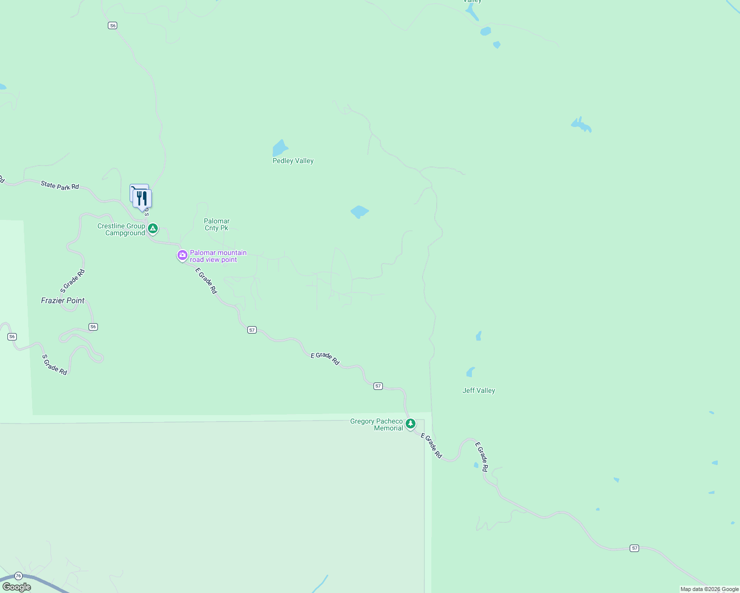 map of restaurants, bars, coffee shops, grocery stores, and more near 32787 Birch Hill Road in Palomar Mountain