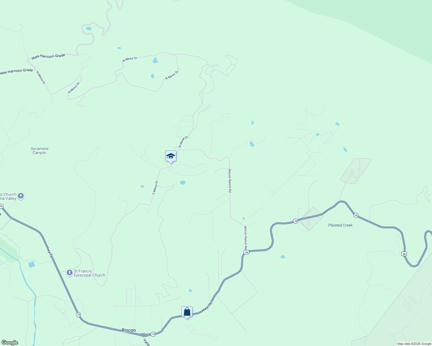 map of restaurants, bars, coffee shops, grocery stores, and more near 32672 Rincon Ranch Road in Pauma Valley