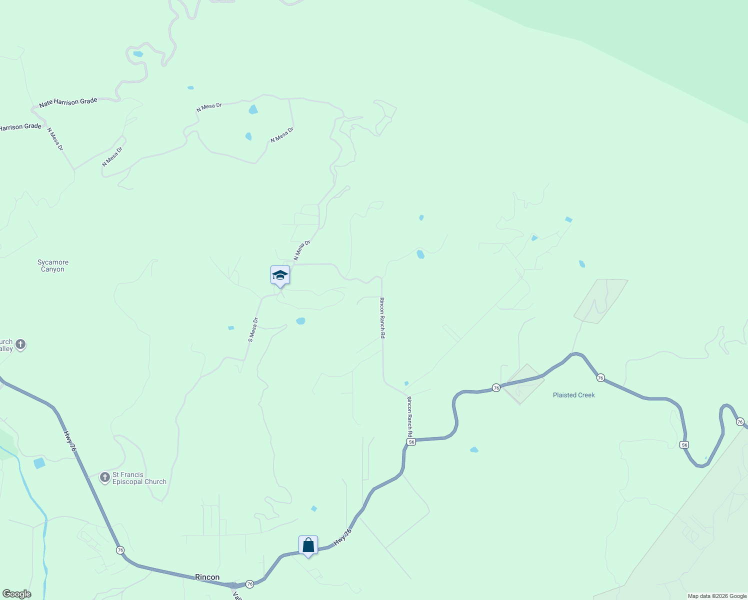 map of restaurants, bars, coffee shops, grocery stores, and more near 32658 Rincon Ranch Road in Pauma Valley