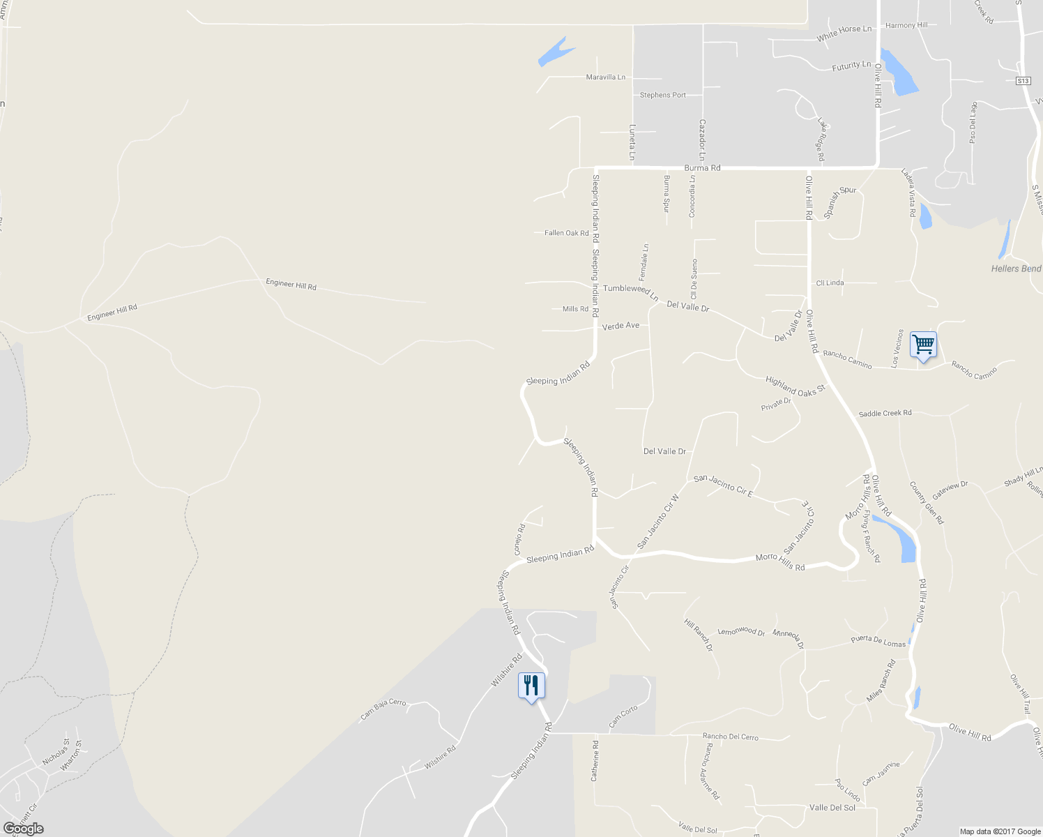 map of restaurants, bars, coffee shops, grocery stores, and more near 4609 Sleeping Indian Road in Fallbrook