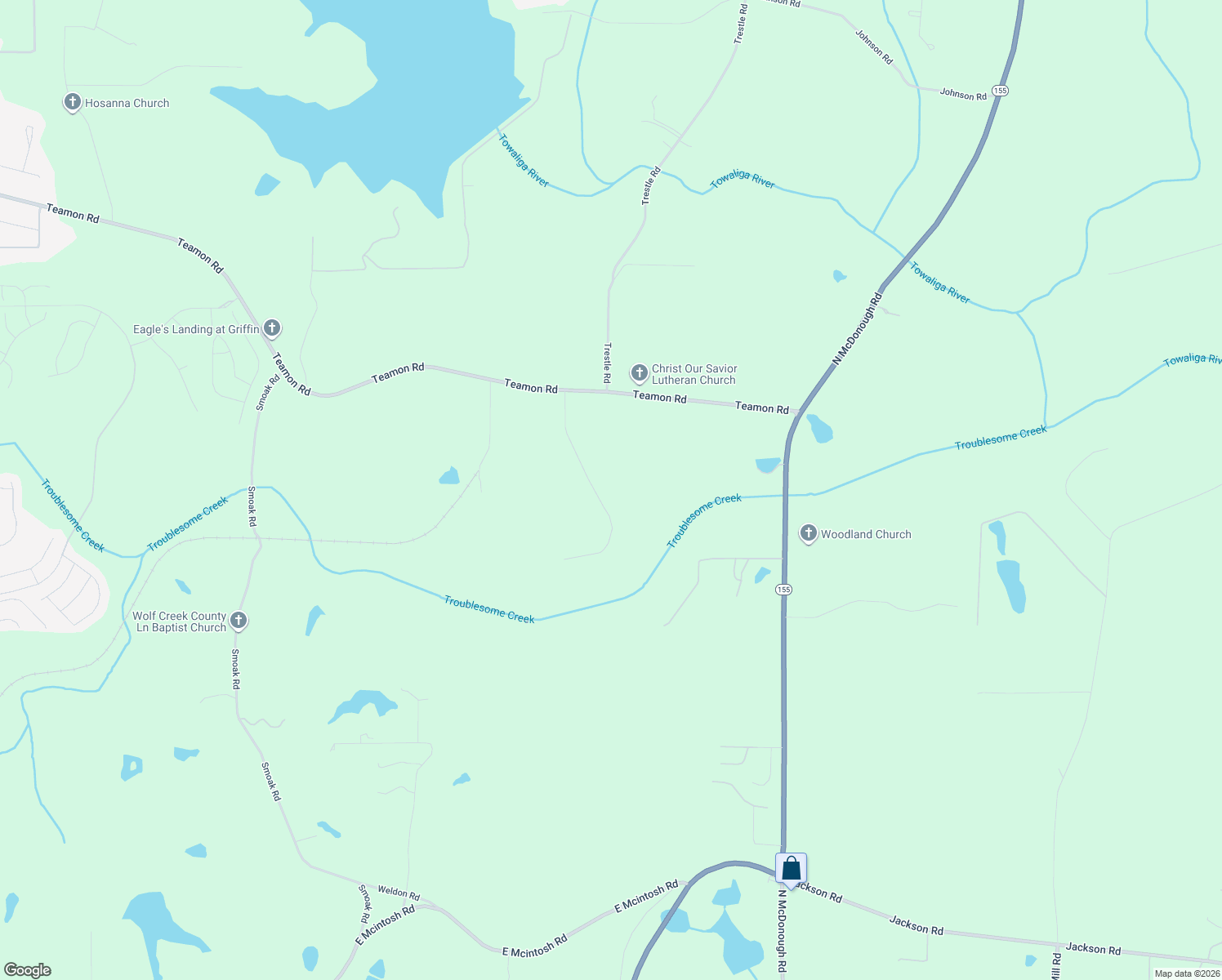 map of restaurants, bars, coffee shops, grocery stores, and more near 177 Bar-H Road in Griffin