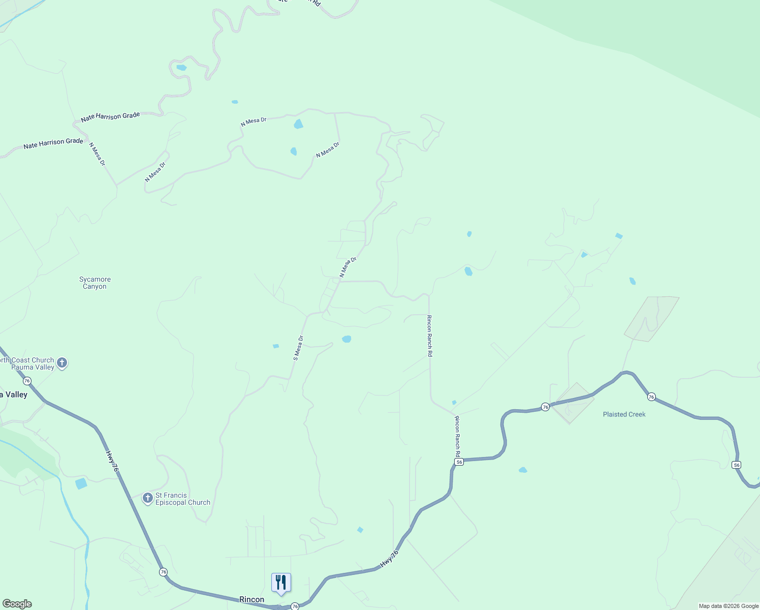 map of restaurants, bars, coffee shops, grocery stores, and more near 32906 Rincon Rancho Road in Pauma Valley