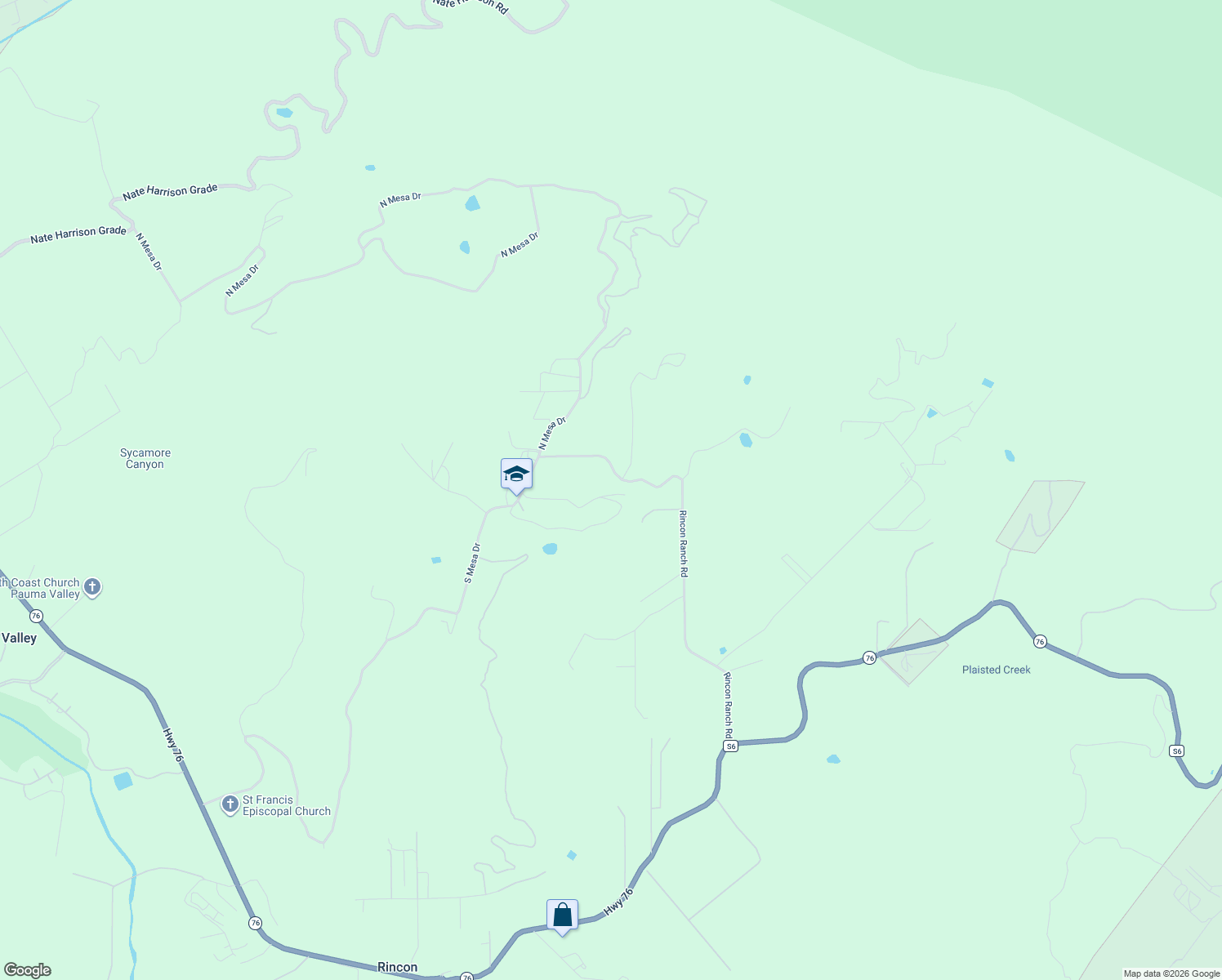 map of restaurants, bars, coffee shops, grocery stores, and more near 32658-32702 Rincon Ranch Road in Pauma Valley