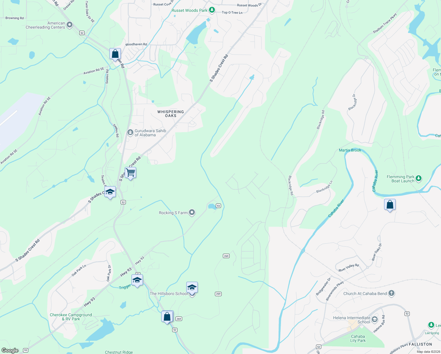 map of restaurants, bars, coffee shops, grocery stores, and more near 1820 Southpointe Drive in Hoover