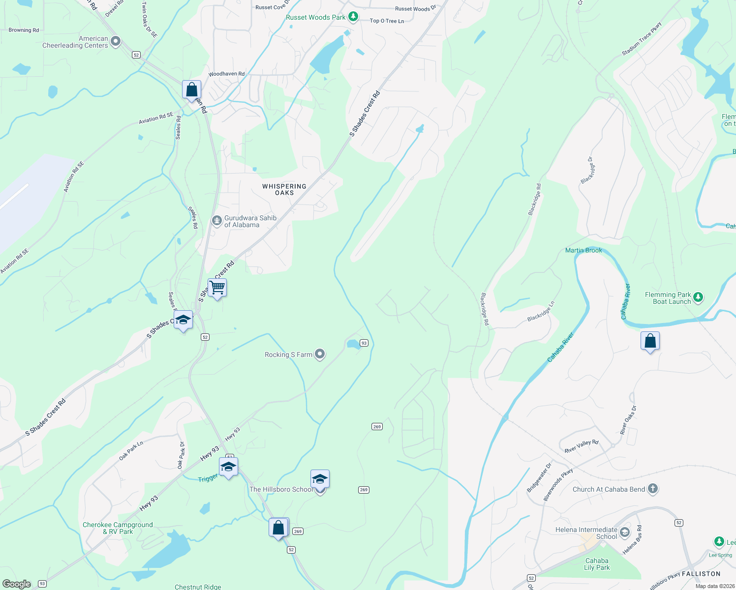 map of restaurants, bars, coffee shops, grocery stores, and more near 1820 Southpointe Drive in Hoover