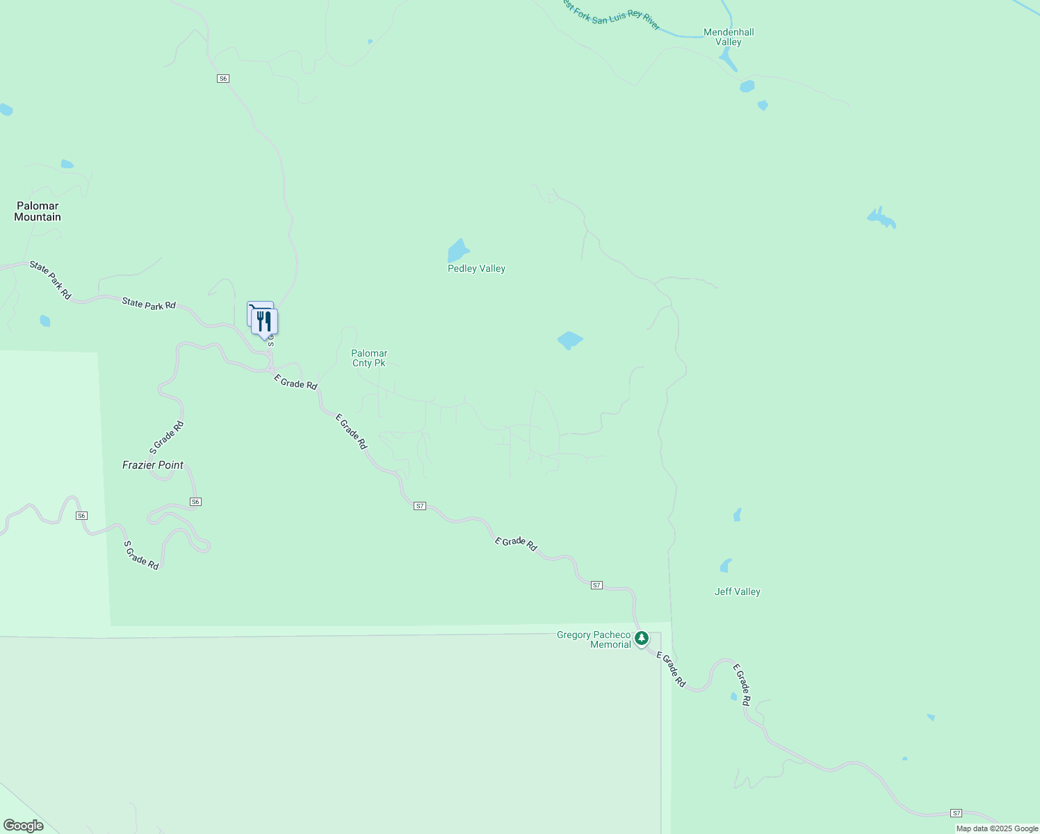 map of restaurants, bars, coffee shops, grocery stores, and more near 22228 Crestline Road in Palomar Mountain