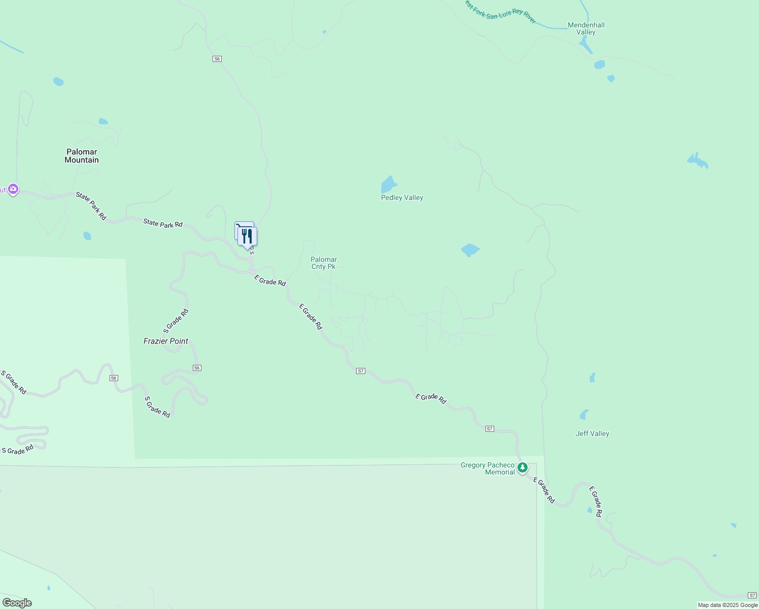 map of restaurants, bars, coffee shops, grocery stores, and more near 22021 Crestline Road in Palomar Mountain