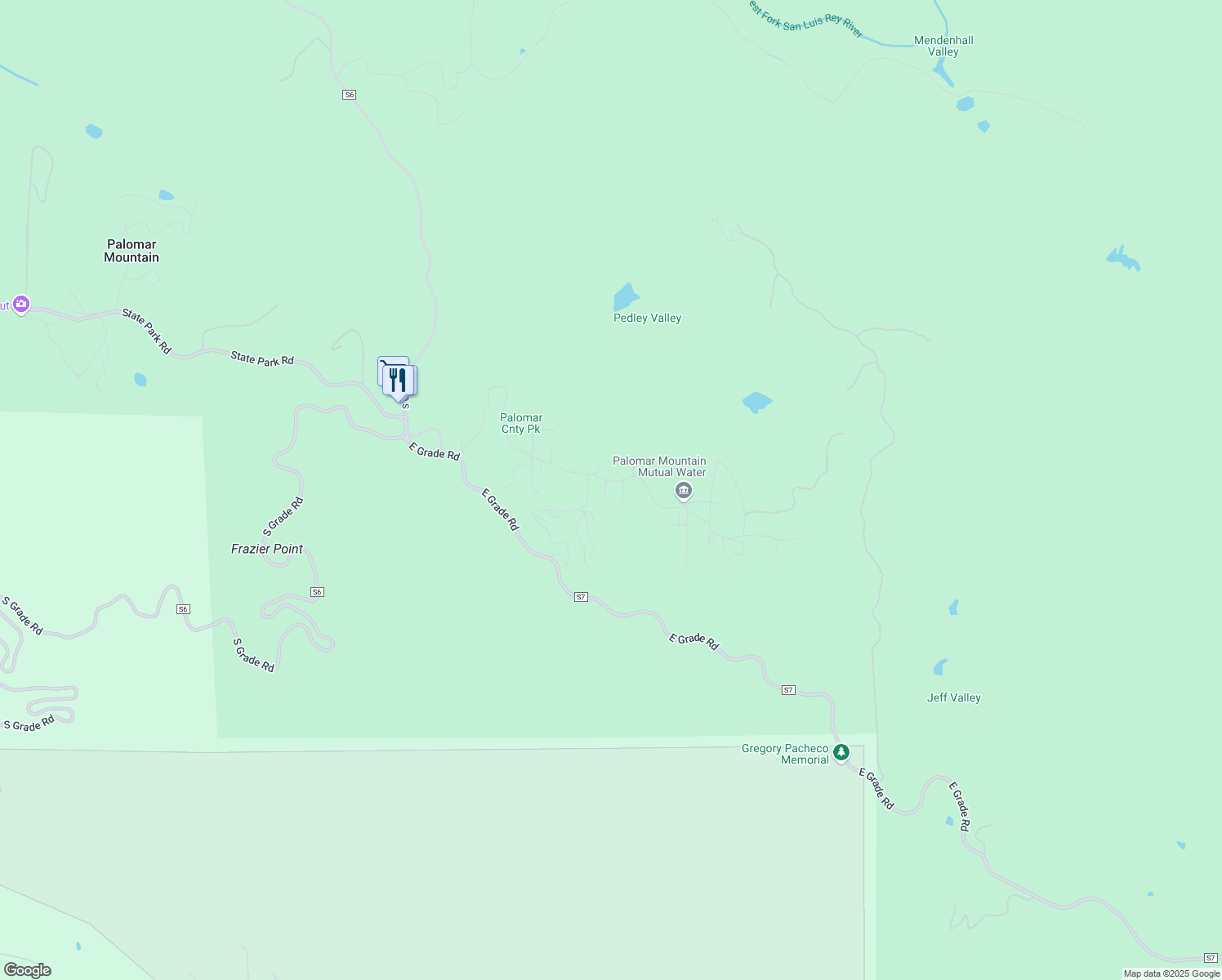 map of restaurants, bars, coffee shops, grocery stores, and more near 22021 Crestline Road in Palomar Mountain