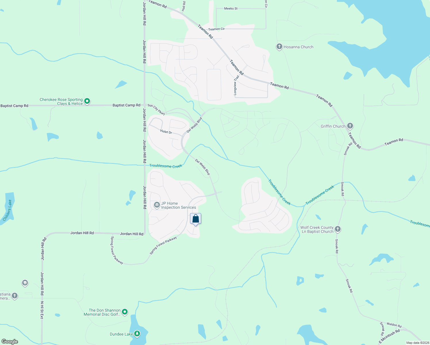 map of restaurants, bars, coffee shops, grocery stores, and more near 412 Tallulah Drive in Griffin
