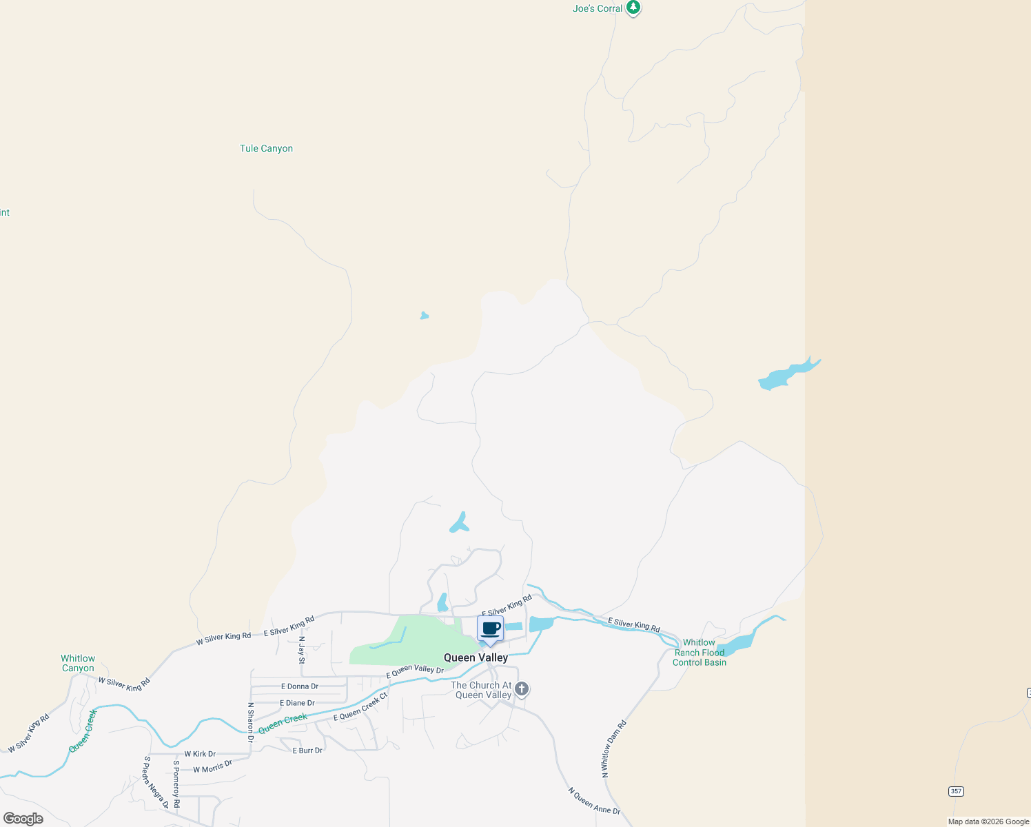 map of restaurants, bars, coffee shops, grocery stores, and more near 1997 Elephant Butte Road in Queen Valley