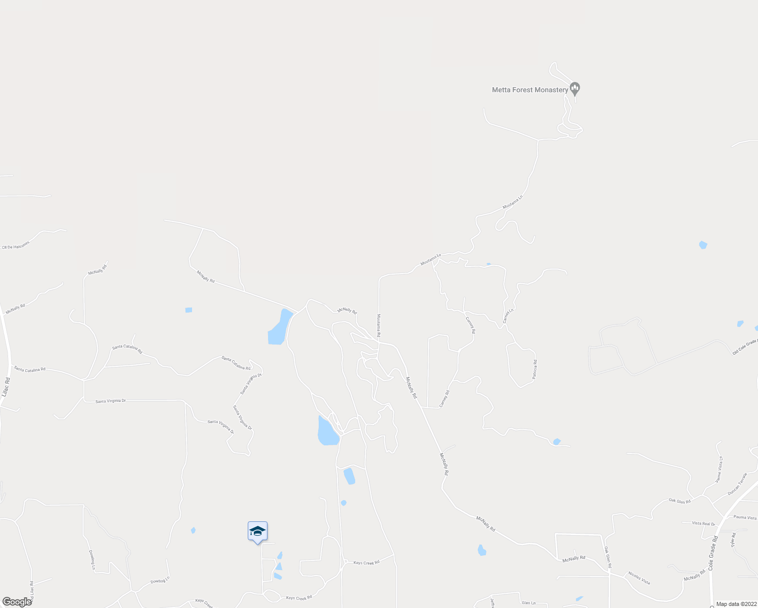 map of restaurants, bars, coffee shops, grocery stores, and more near Muutama Road in San Diego County