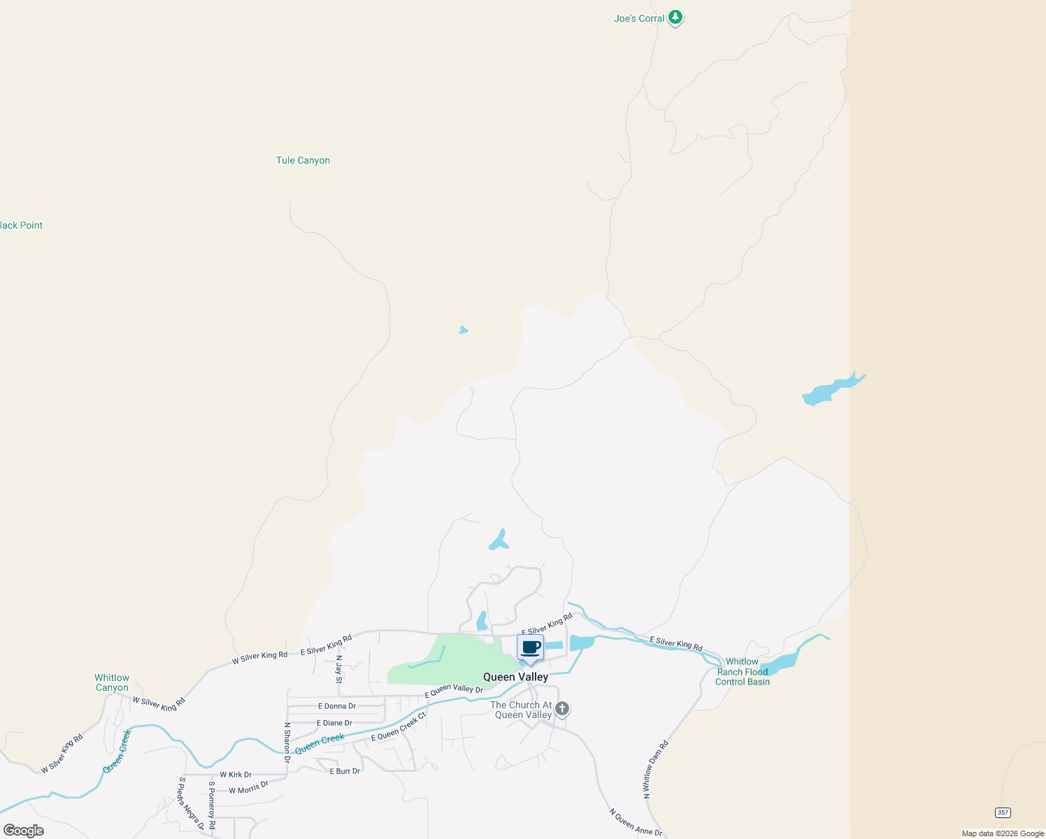 map of restaurants, bars, coffee shops, grocery stores, and more near 1997 Elephant Butte Road in Queen Valley