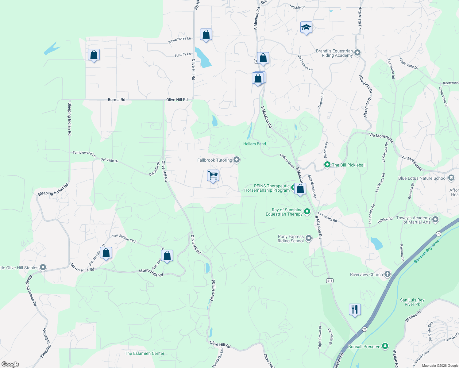 map of restaurants, bars, coffee shops, grocery stores, and more near 435 Rancho Camino in Fallbrook