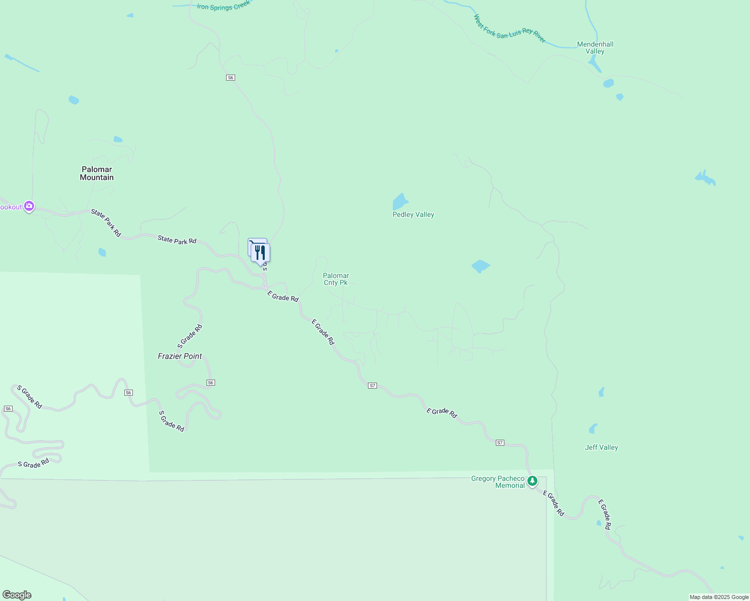 map of restaurants, bars, coffee shops, grocery stores, and more near 21932 Crestline Road in Palomar Mountain