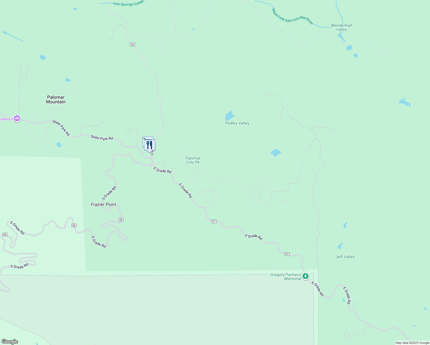 map of restaurants, bars, coffee shops, grocery stores, and more near 21932 Crestline Road in Palomar Mountain