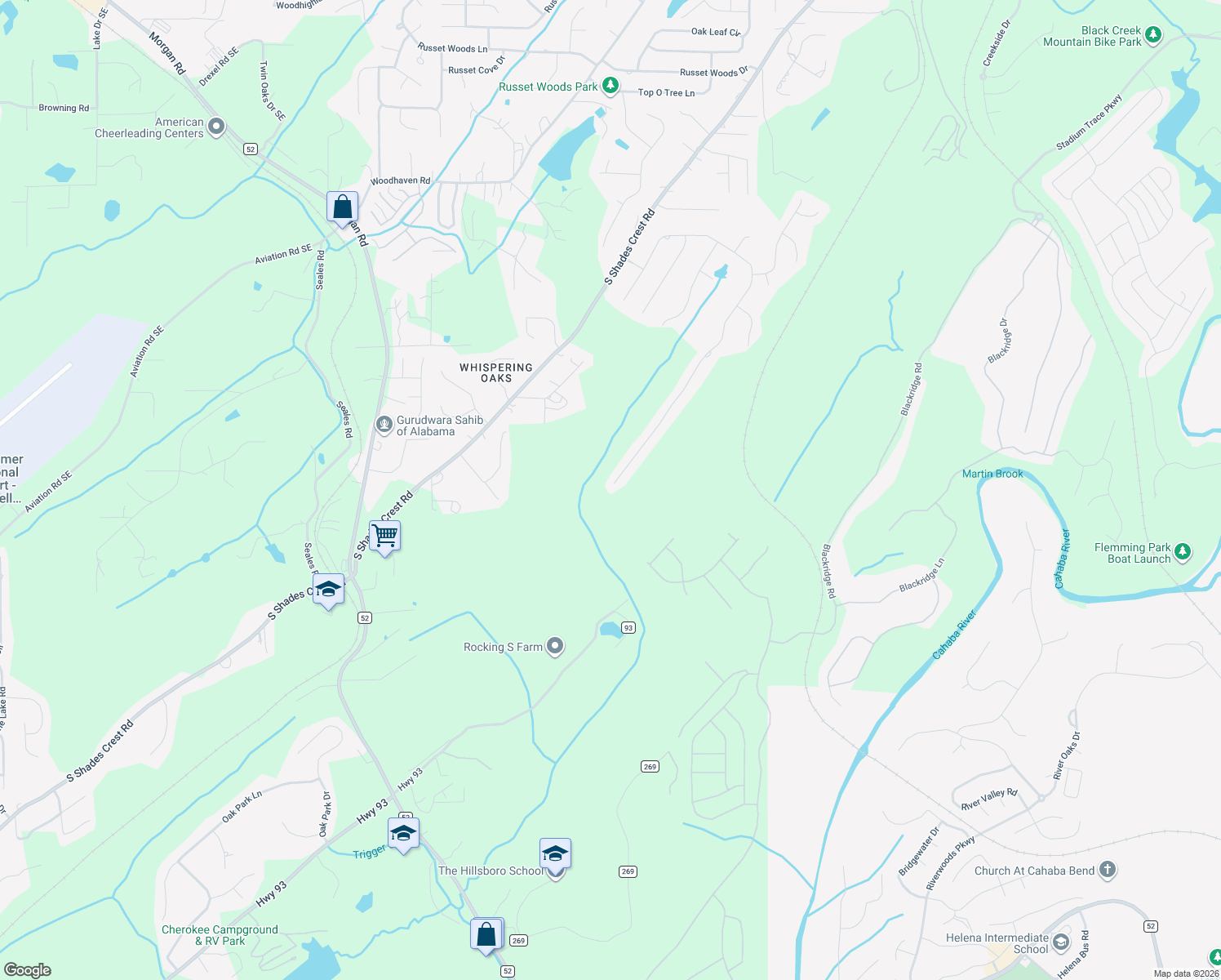 map of restaurants, bars, coffee shops, grocery stores, and more near 1820 Southpointe Drive in Hoover