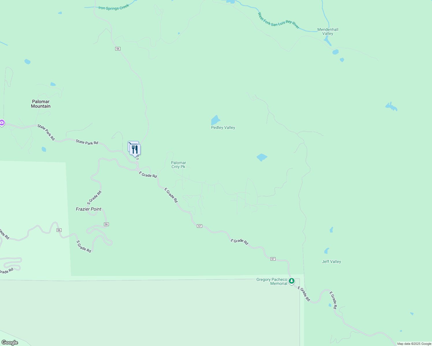 map of restaurants, bars, coffee shops, grocery stores, and more near 22058 Crestline Road in Palomar Mountain