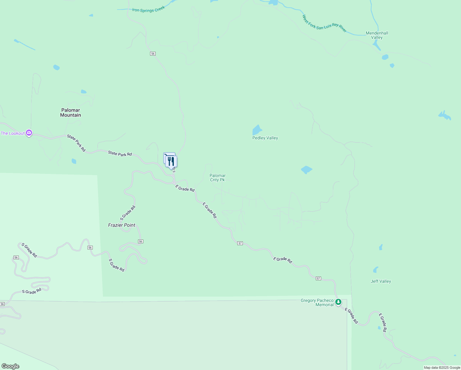map of restaurants, bars, coffee shops, grocery stores, and more near 21838 Crestline Road in Palomar Mountain