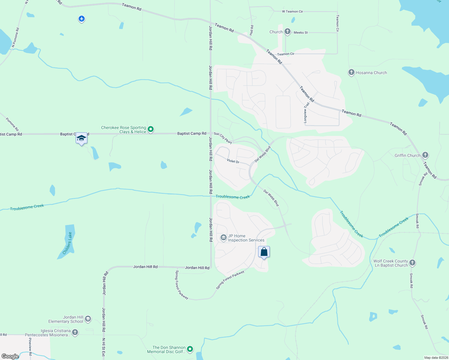 map of restaurants, bars, coffee shops, grocery stores, and more near 136 Begonia Court in Griffin