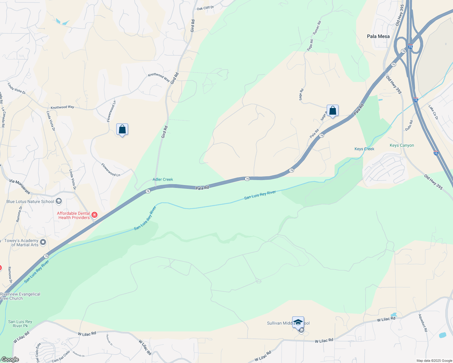 map of restaurants, bars, coffee shops, grocery stores, and more near 3728 Pala Road in Fallbrook