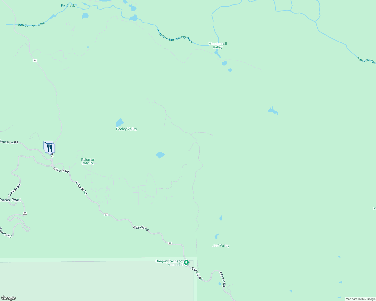 map of restaurants, bars, coffee shops, grocery stores, and more near 22520 Greenfield Way in Palomar Mountain