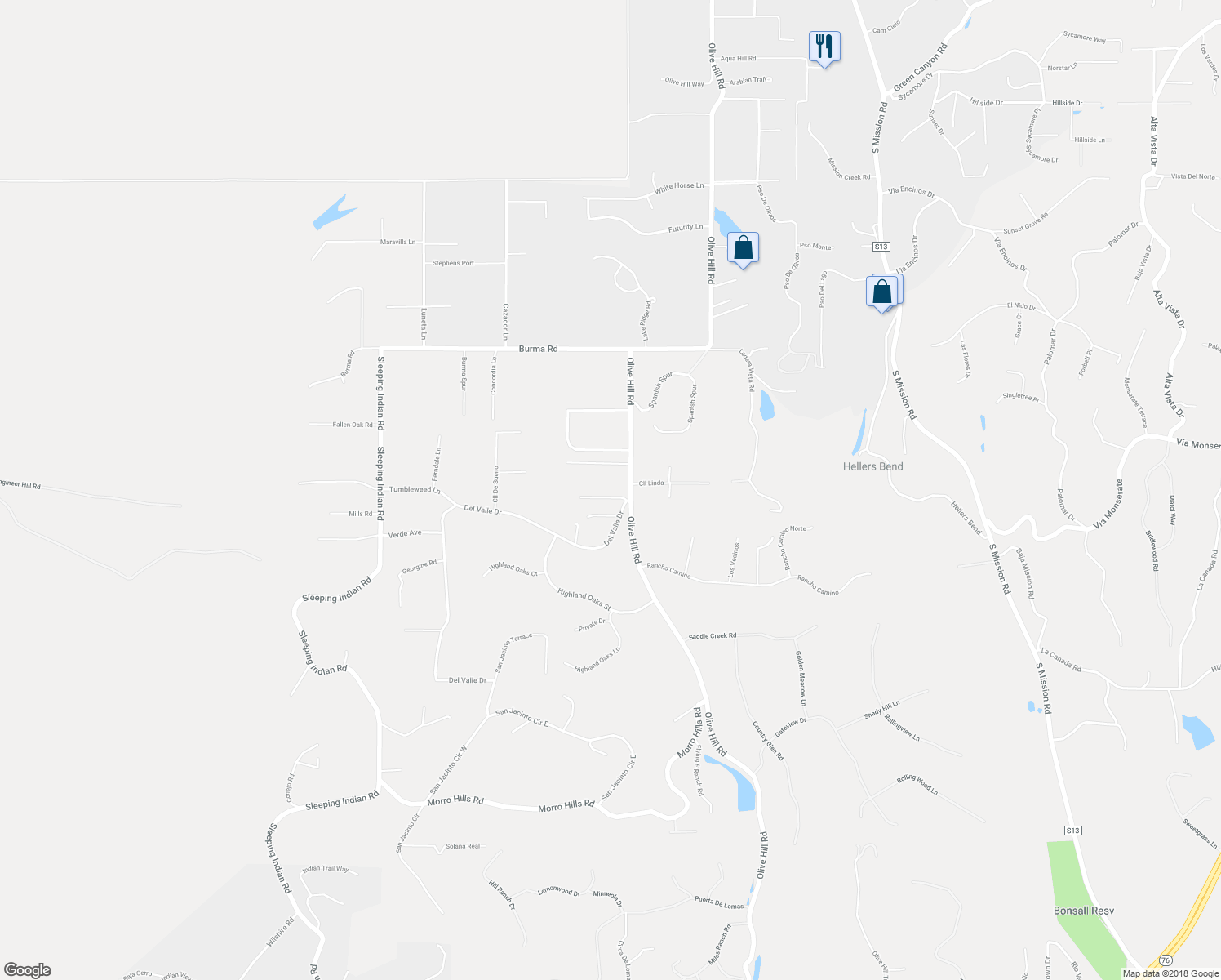 map of restaurants, bars, coffee shops, grocery stores, and more near 161 Lemon Grove Drive in Fallbrook