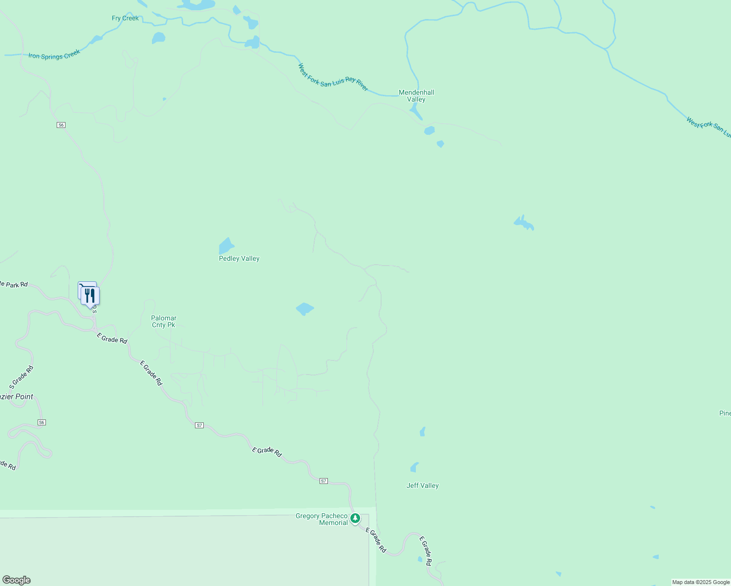 map of restaurants, bars, coffee shops, grocery stores, and more near Greenfield Way in Palomar Mountain