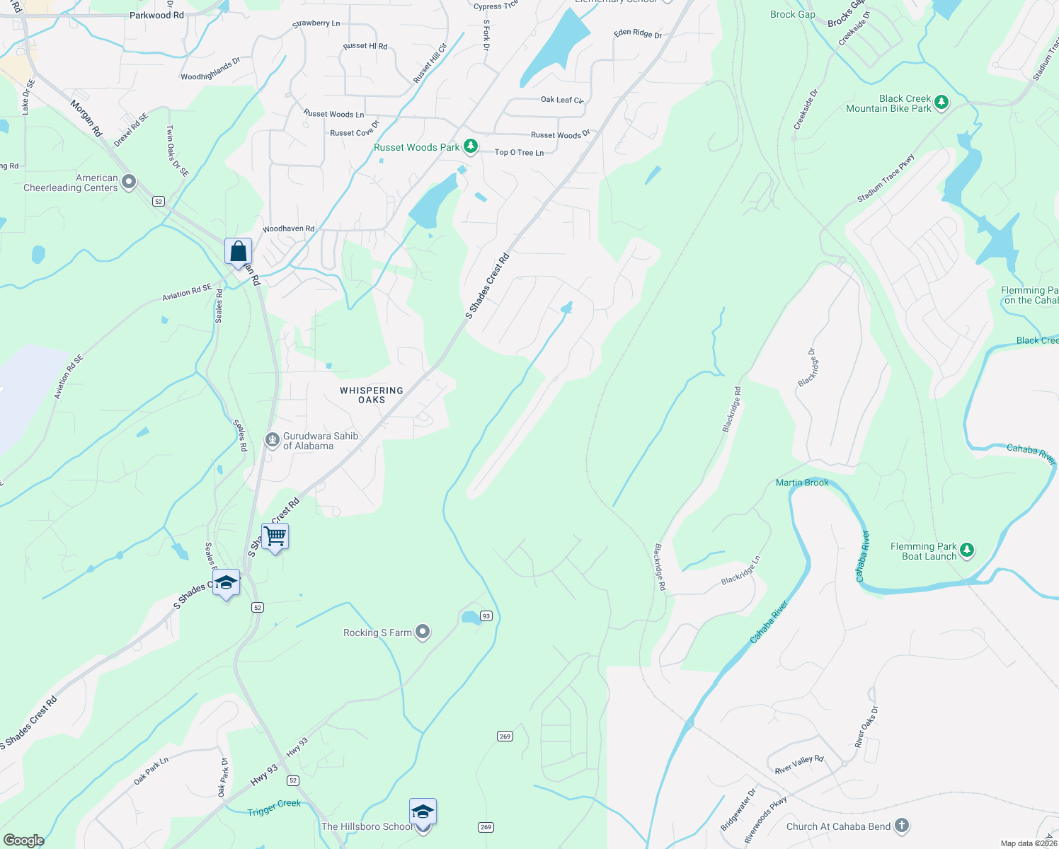 map of restaurants, bars, coffee shops, grocery stores, and more near 1771 Southpointe Drive in Hoover