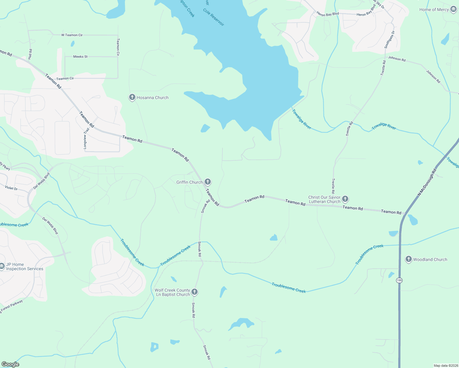 map of restaurants, bars, coffee shops, grocery stores, and more near 62 Smoak Field Road in Griffin