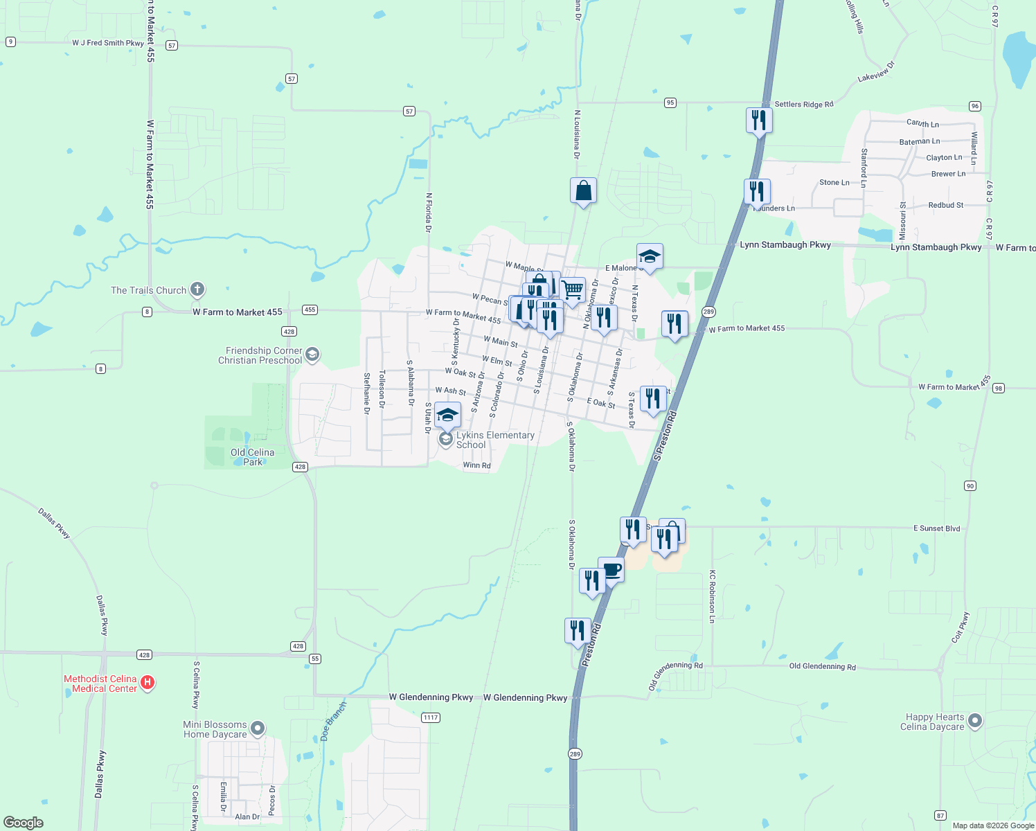 map of restaurants, bars, coffee shops, grocery stores, and more near 508 South Ohio Drive in Celina