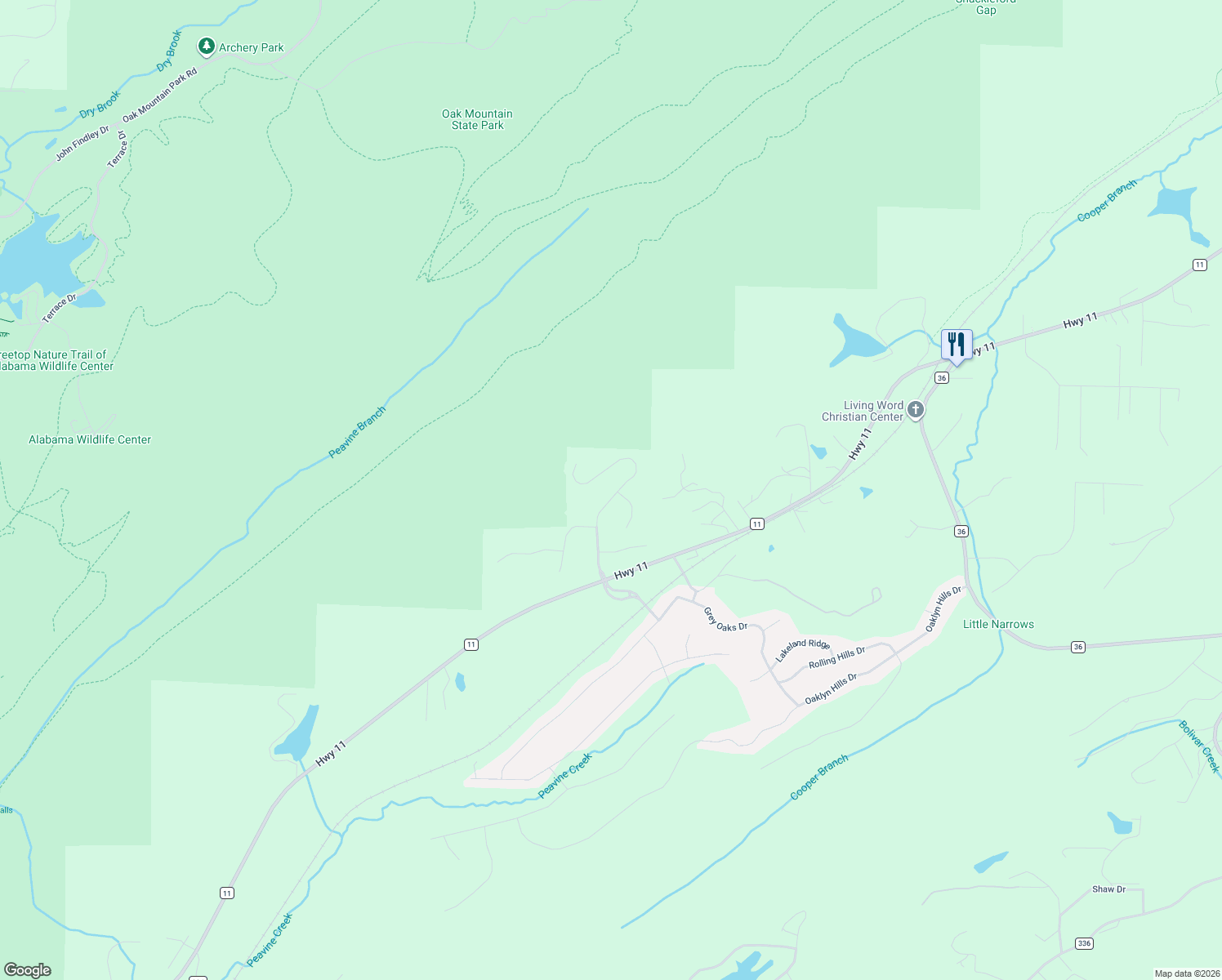 map of restaurants, bars, coffee shops, grocery stores, and more near 145 Wild Timber Parkway in Pelham