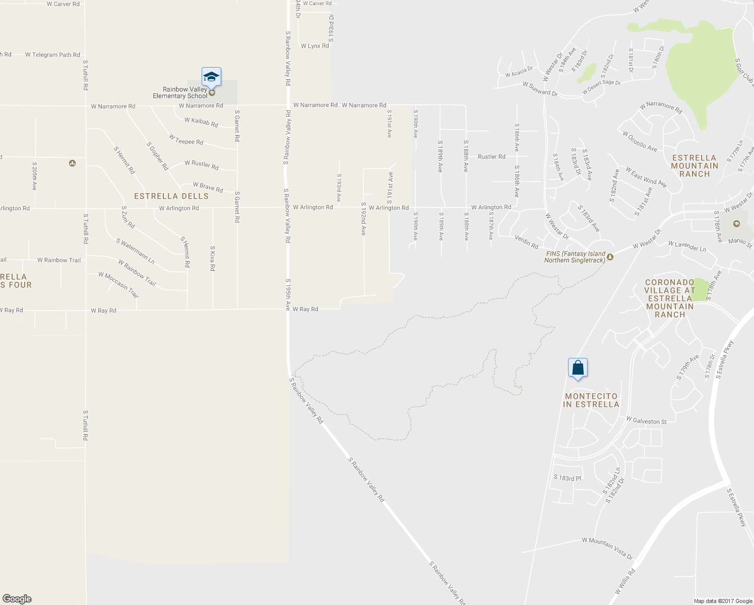 map of restaurants, bars, coffee shops, grocery stores, and more near 13907 South 192nd Avenue in Buckeye