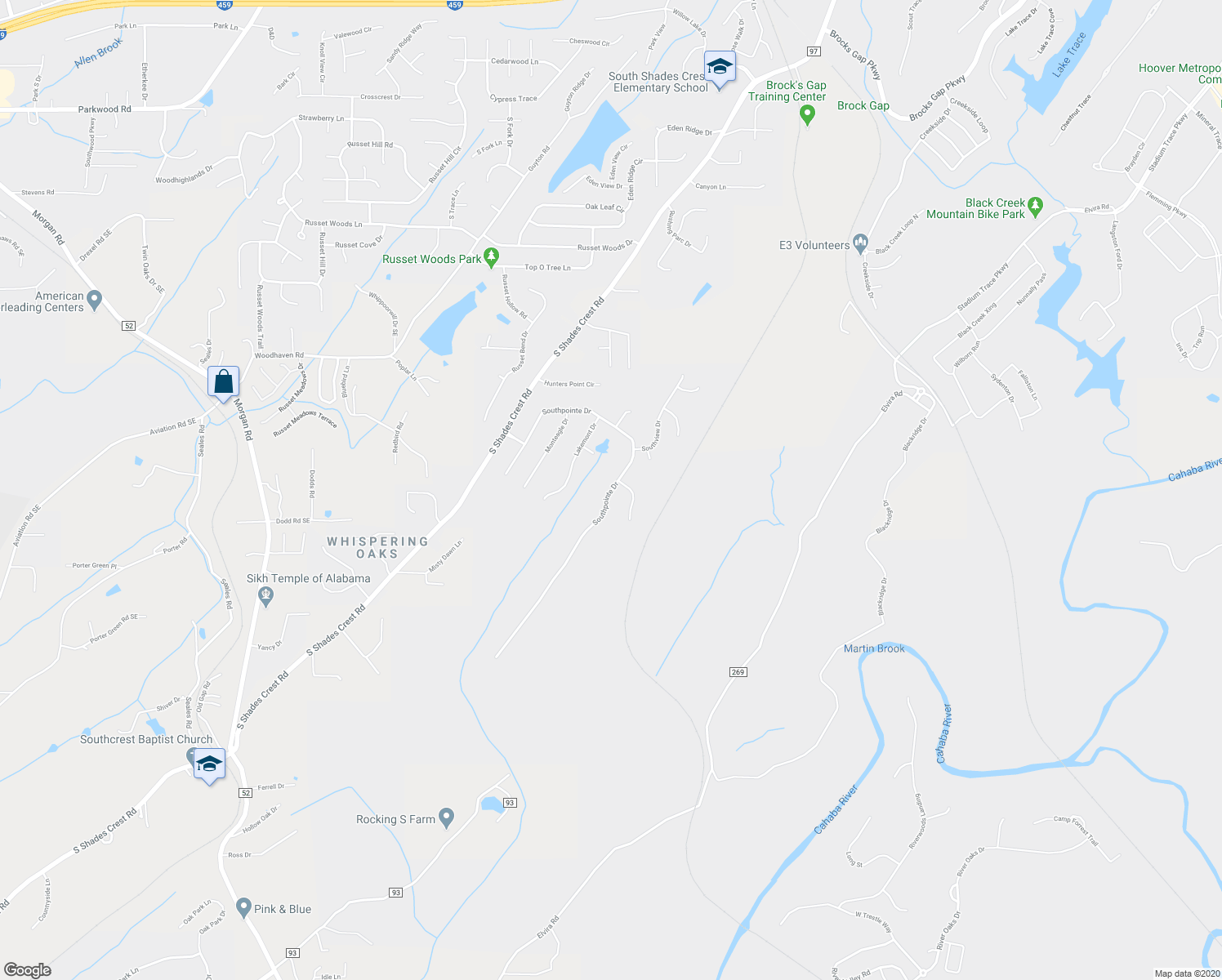 map of restaurants, bars, coffee shops, grocery stores, and more near 1772 Southpointe Drive in Birmingham