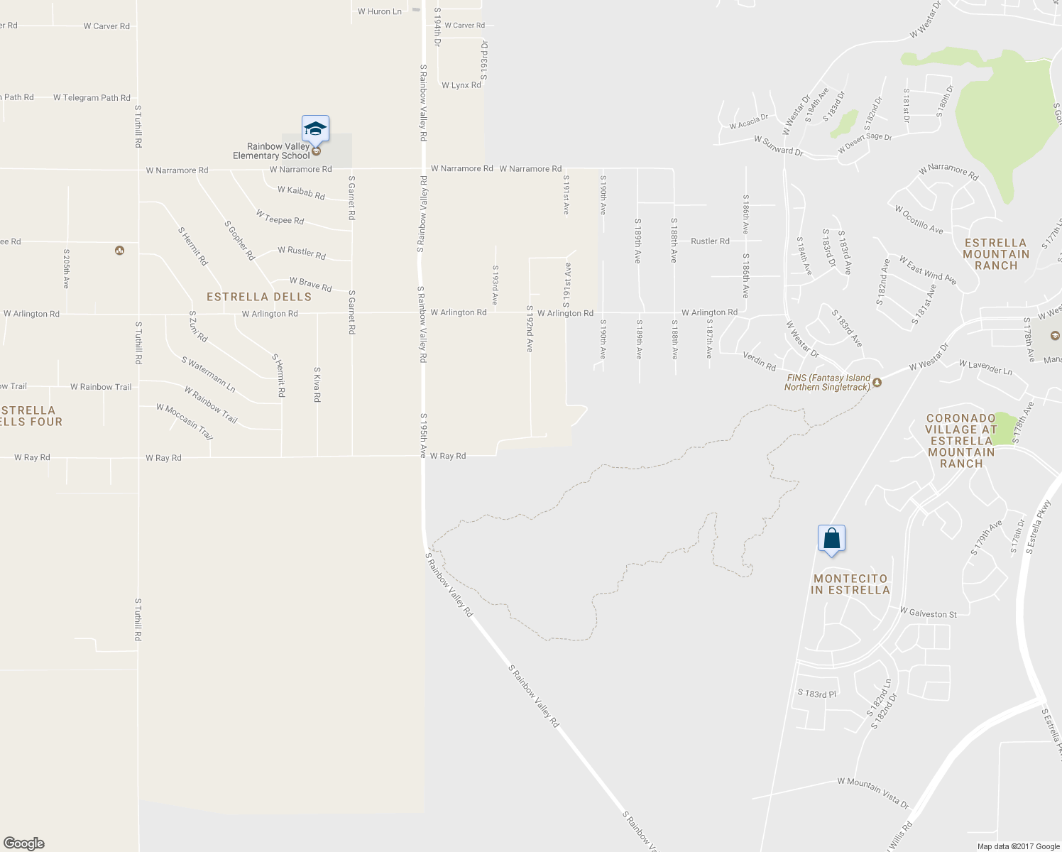 map of restaurants, bars, coffee shops, grocery stores, and more near 13907 South 192nd Avenue in Buckeye