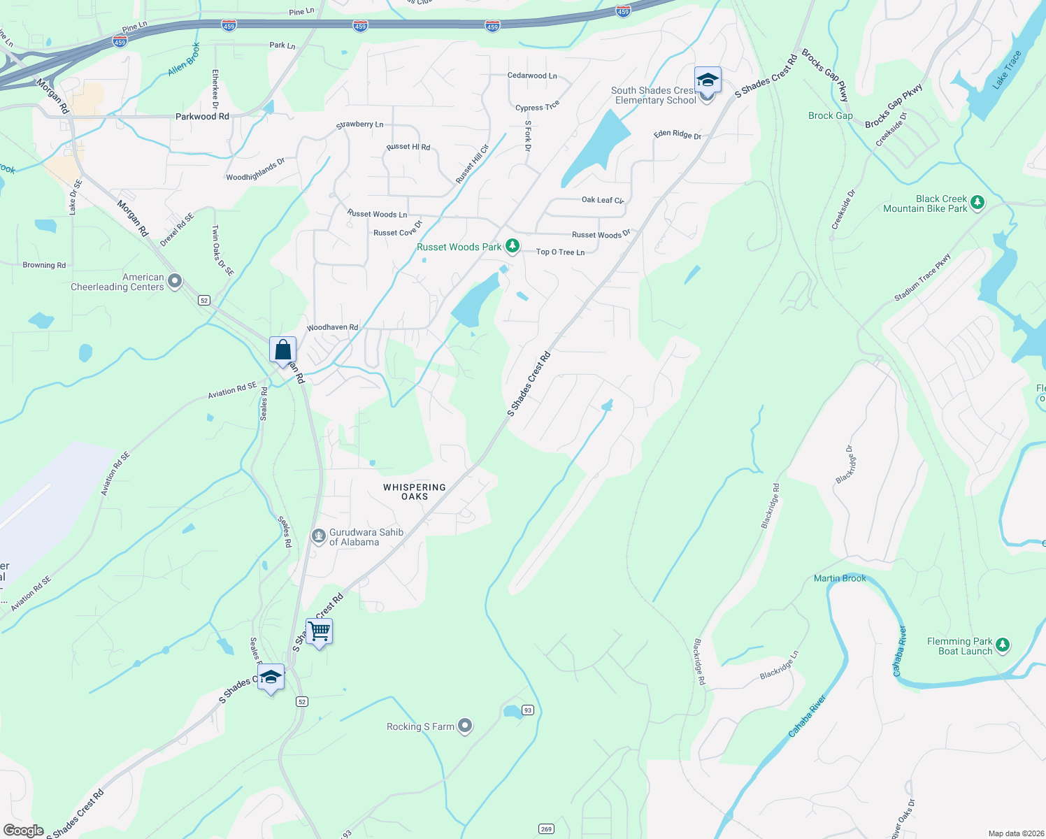 map of restaurants, bars, coffee shops, grocery stores, and more near 1589 Southpointe Drive in Hoover