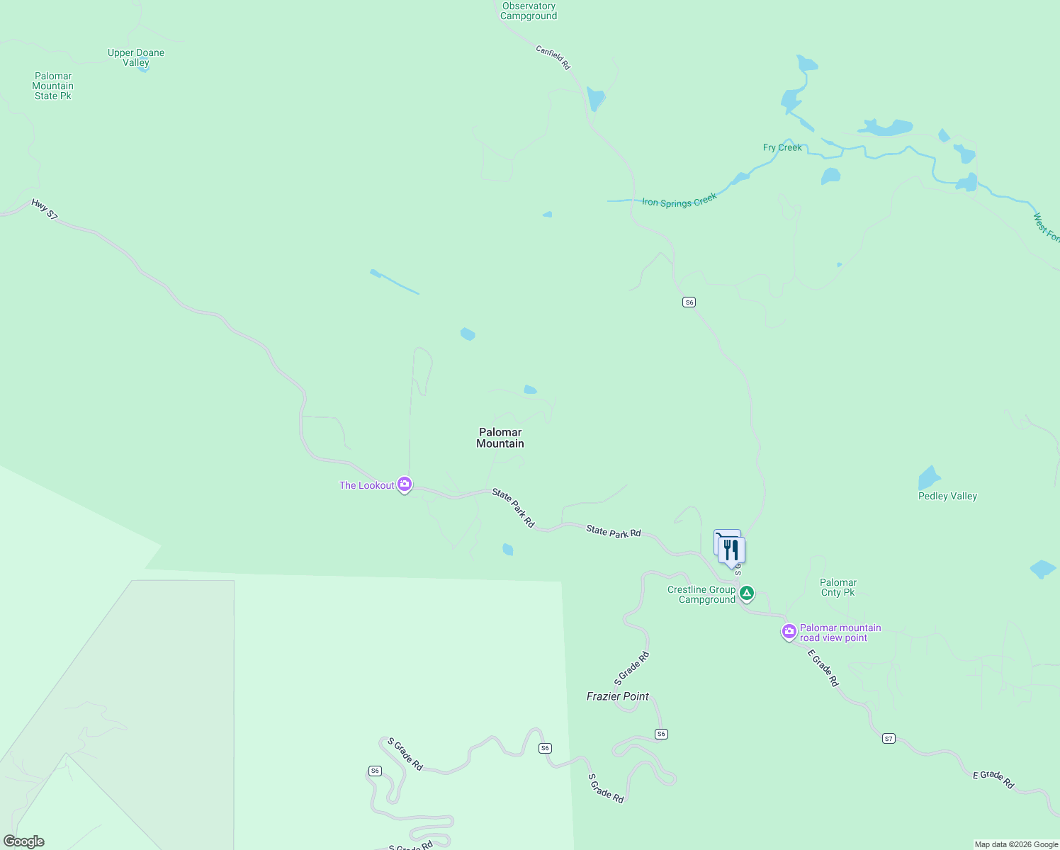 map of restaurants, bars, coffee shops, grocery stores, and more near 33572 Fern Trail in Palomar Mountain