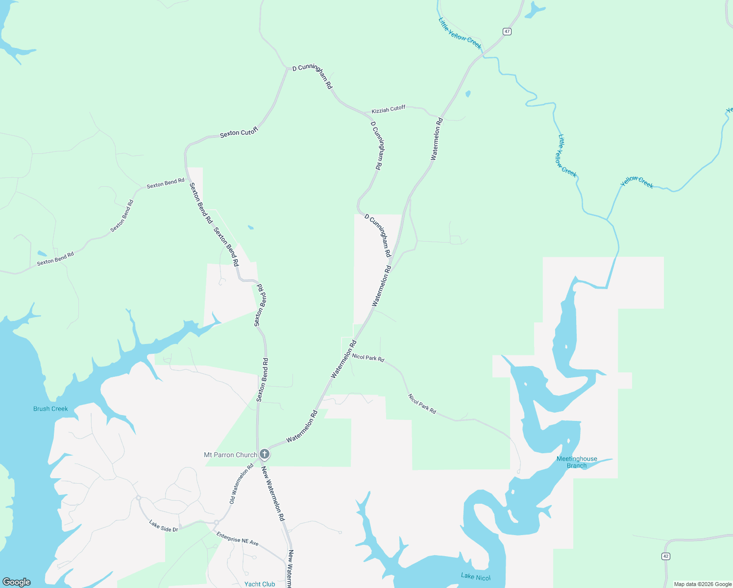 map of restaurants, bars, coffee shops, grocery stores, and more near 14458 Watermelon Road in Tuscaloosa