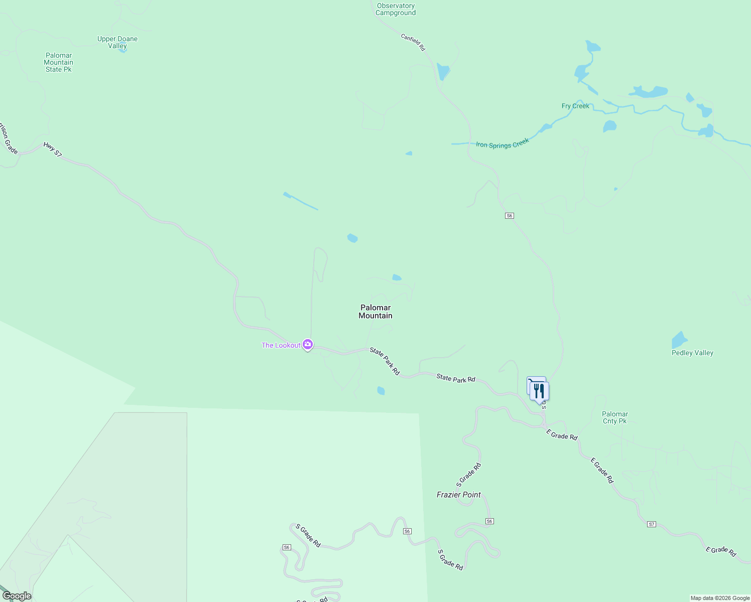 map of restaurants, bars, coffee shops, grocery stores, and more near 3577 Honeysuckle Trail in Palomar Mountain