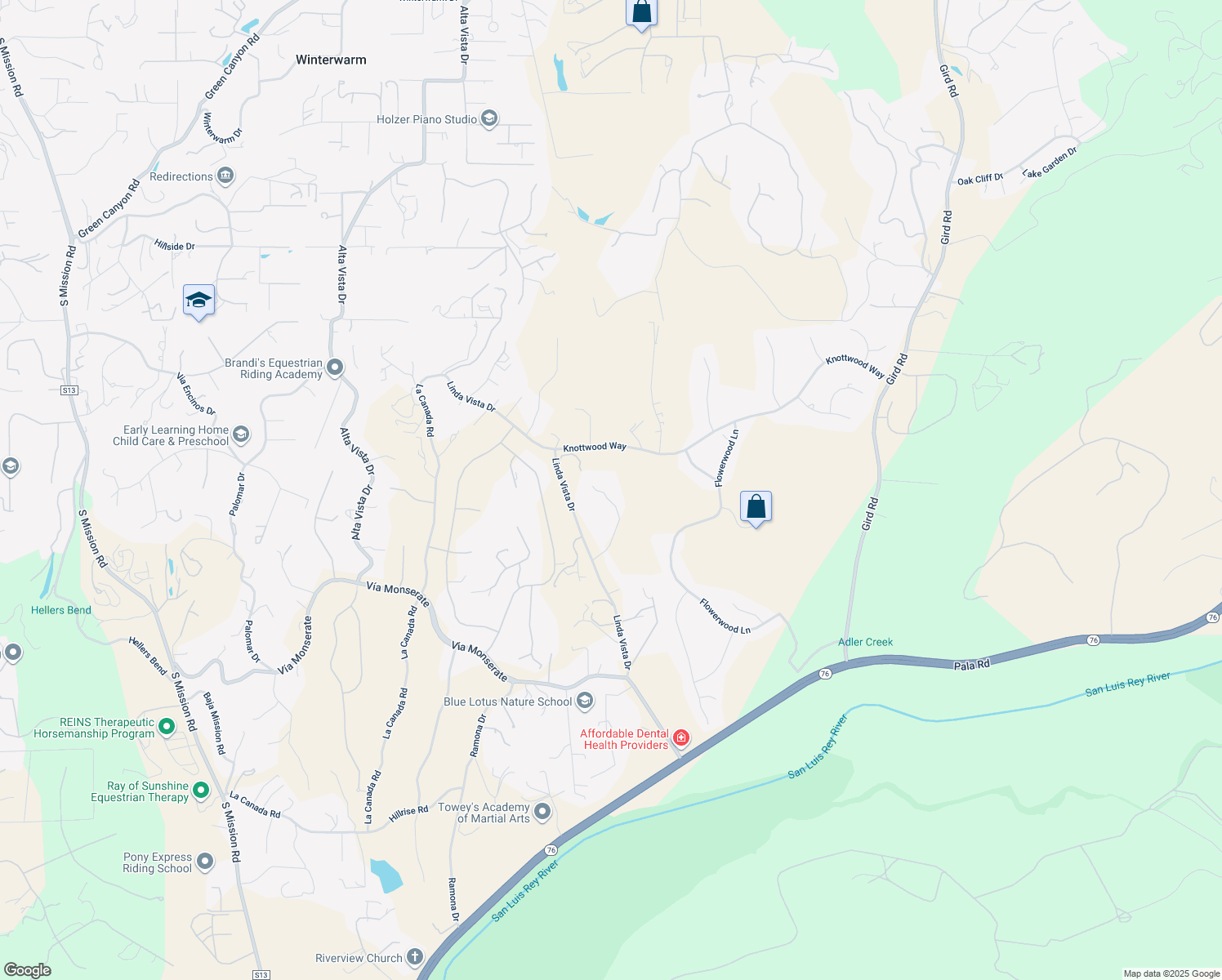 map of restaurants, bars, coffee shops, grocery stores, and more near 3508 Tierra Linda Lane in Fallbrook